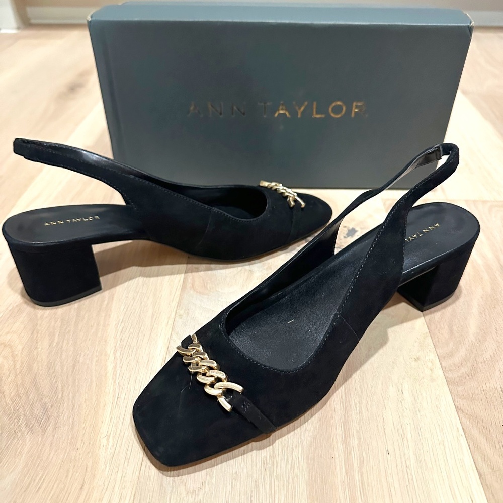 Ann Taylor Block Heel Slingback Size 8 Black